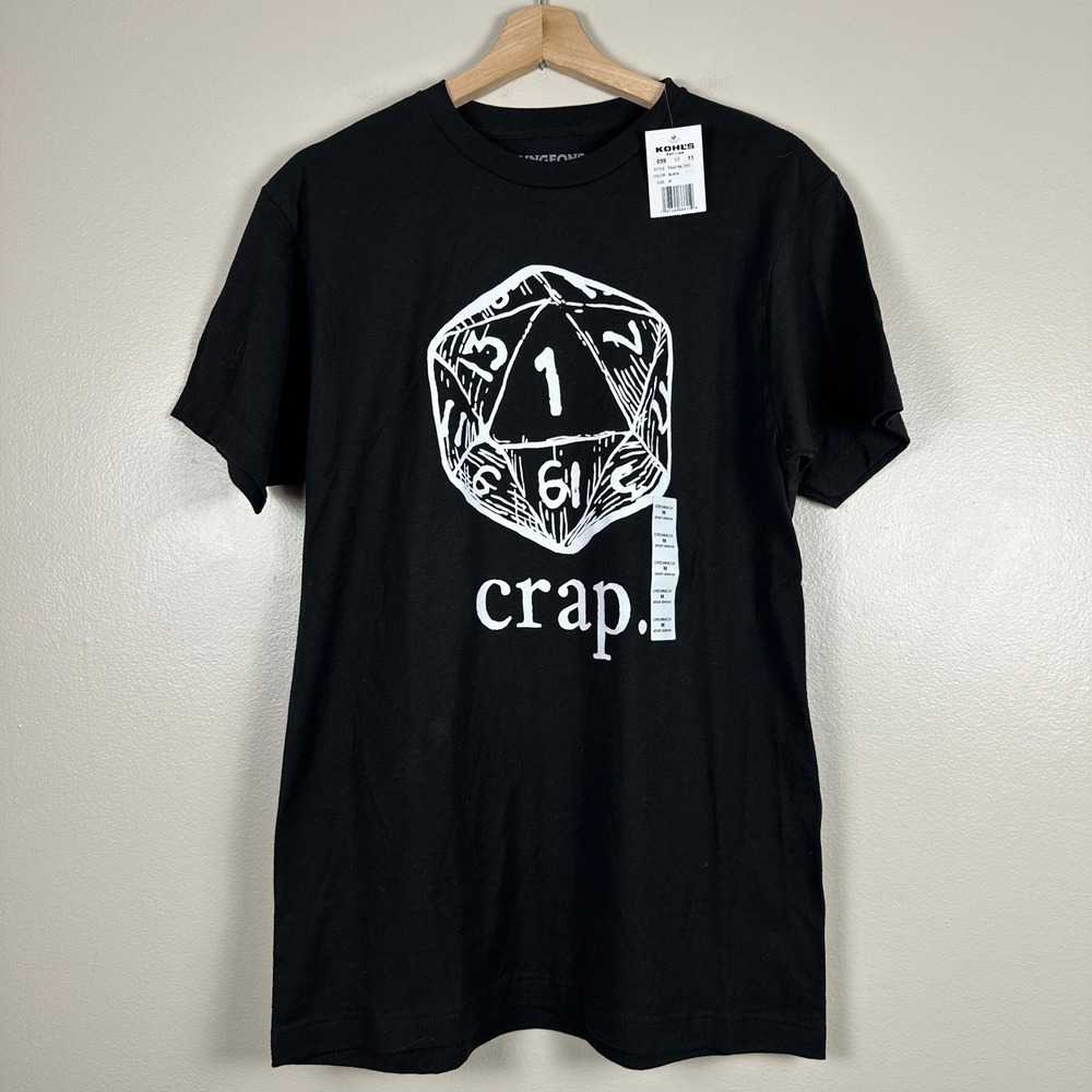 Dungeons & Dragons Men's M T-Shirt Black D20 Dice Critical Fail Crap Graphic NEW